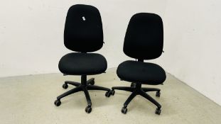 2 X MILLAR WEST FULLY ADJUSTABLE WHEELED OFFICE CHAIRS WITH INFLATABLE LUMBAR SUPPORT