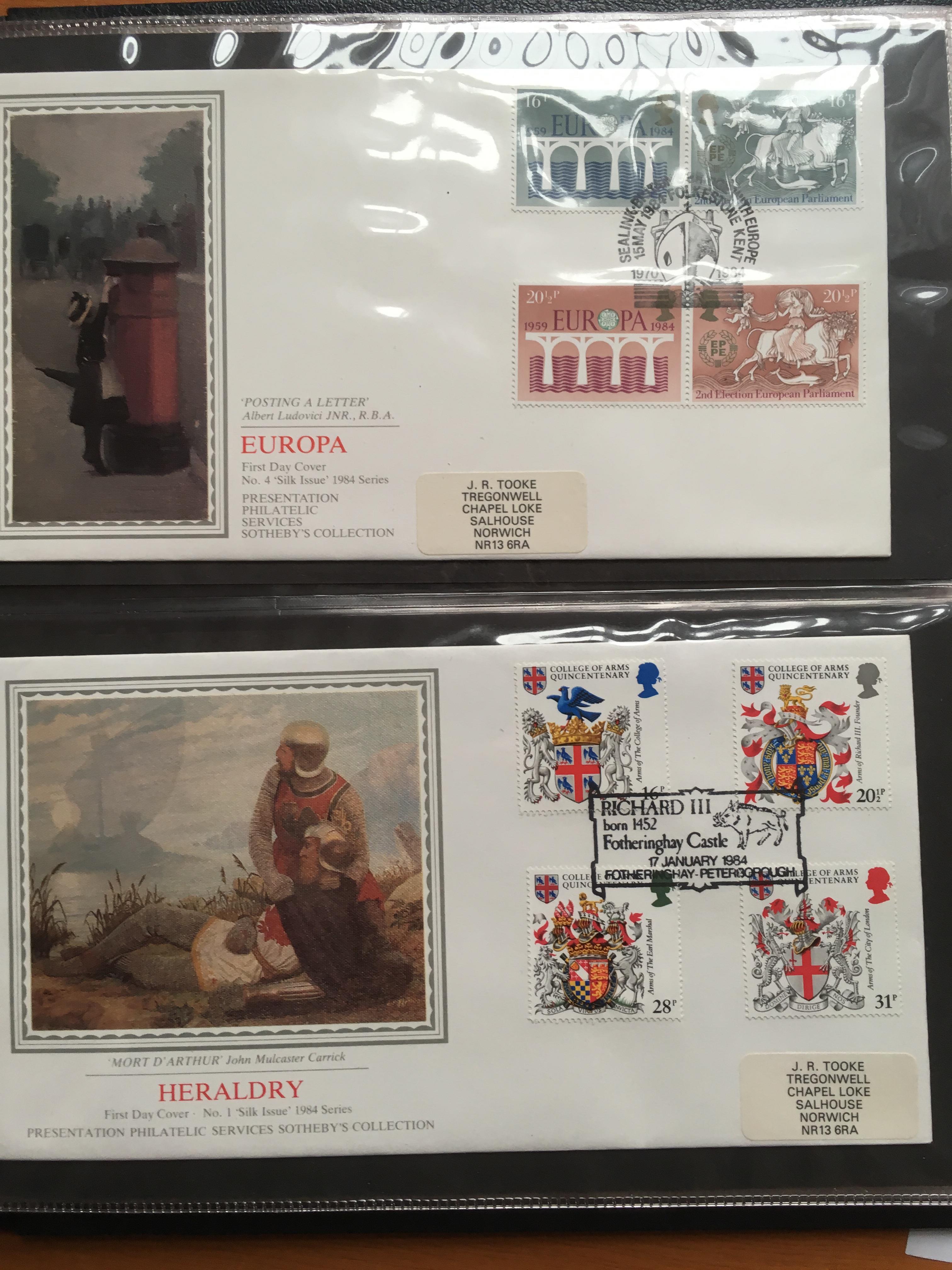 STAMPS: GB c1983-5 FIRST DAY COVERS INCLUDING P.P.S SILKS, ALSO MINT STAMPS, FIVE OLD £1 NOTES ETC. - Image 4 of 12