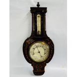 AN ANTIQUE MAHOGANY INLAID ANEROID BAROMETER BEARING MAKERS MARK JAMES BROWN OPTICIAN 76 ST.