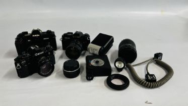 3 X VINTAGE SLR CAMERAS TO INCLUDE CANON A-1,