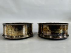 A PAIR OF ANTIQUE SILVER COASTERS, LONDON ASSAY J & MS. DIAM 12.5CM H 5.5CM.