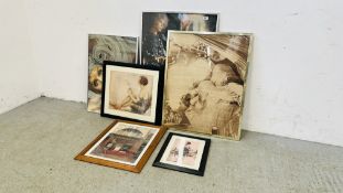 A GROUP OF 6 FRAMED PICTURES AND PRINTS TO INCLUDE A FASHION EXAMPLE MARKED "BIBA".