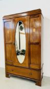 EDWARDIAN MAHOGANY WARDROBE DRAWER TO BASE INLAID DETAIL AND MIRRORED DOOR W 118CM X D 45CM X H