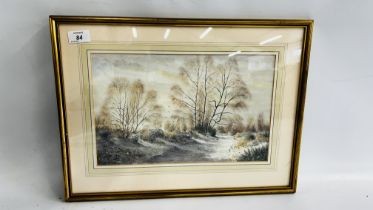 FRAMED AND MOUNTED OIL ON BOARD ARTHUR PANK WINTER COUNTRY SCENE 35CM X 22CM.