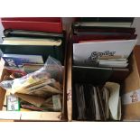 STAMPS: TWO BOXES WITH GB AND OVERSEAS COLLECTION IN 13 VOLUMES AND LOOSE, CANADA,