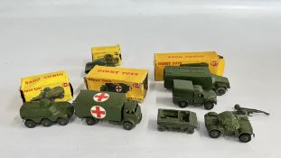 A BOX OF 8 MILITARY DINKY TOYS TO INCLUDE BOXED EXAMPLES.