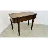 VICTORIAN MAHOGANY CANTEEN SIDE TABLE ON TAPERED LEGS FITTED INTERIOR, W 91CM X D 44CM X H 73CM.
