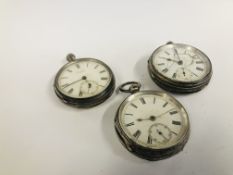 3 VINTAGE SILVER POCKET WATCHES TO INCLUDE LUND BRO'S 41 CORNHILL LONDON.