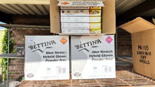 5 BOXES OF AS NEW BETTINA BLUE STRETCH POWDER FREE GLOVES, 25 INDIVIDUAL BOXES OF S-M,