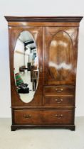 AN ANTIQUE EDWARDIAN MAHOGANY & INLAID COMPACTUM WARDROBE COMPRISING OF SINGLE MIRRORED DOOR,