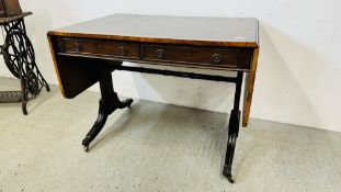 A REPRODUCTION MAHOGANY DROP FLAP SOFA TABLE W 100CM X D 69CM (EXTENDED 178CM)