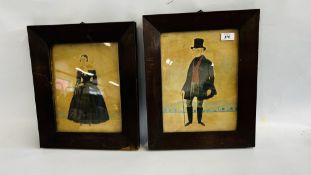 A PAIR OF FRAMED C19TH BRITISH PRIMITIVE PORTRAIT WATERCOLOURS, UNSIGNED W 22 X H 28CM.