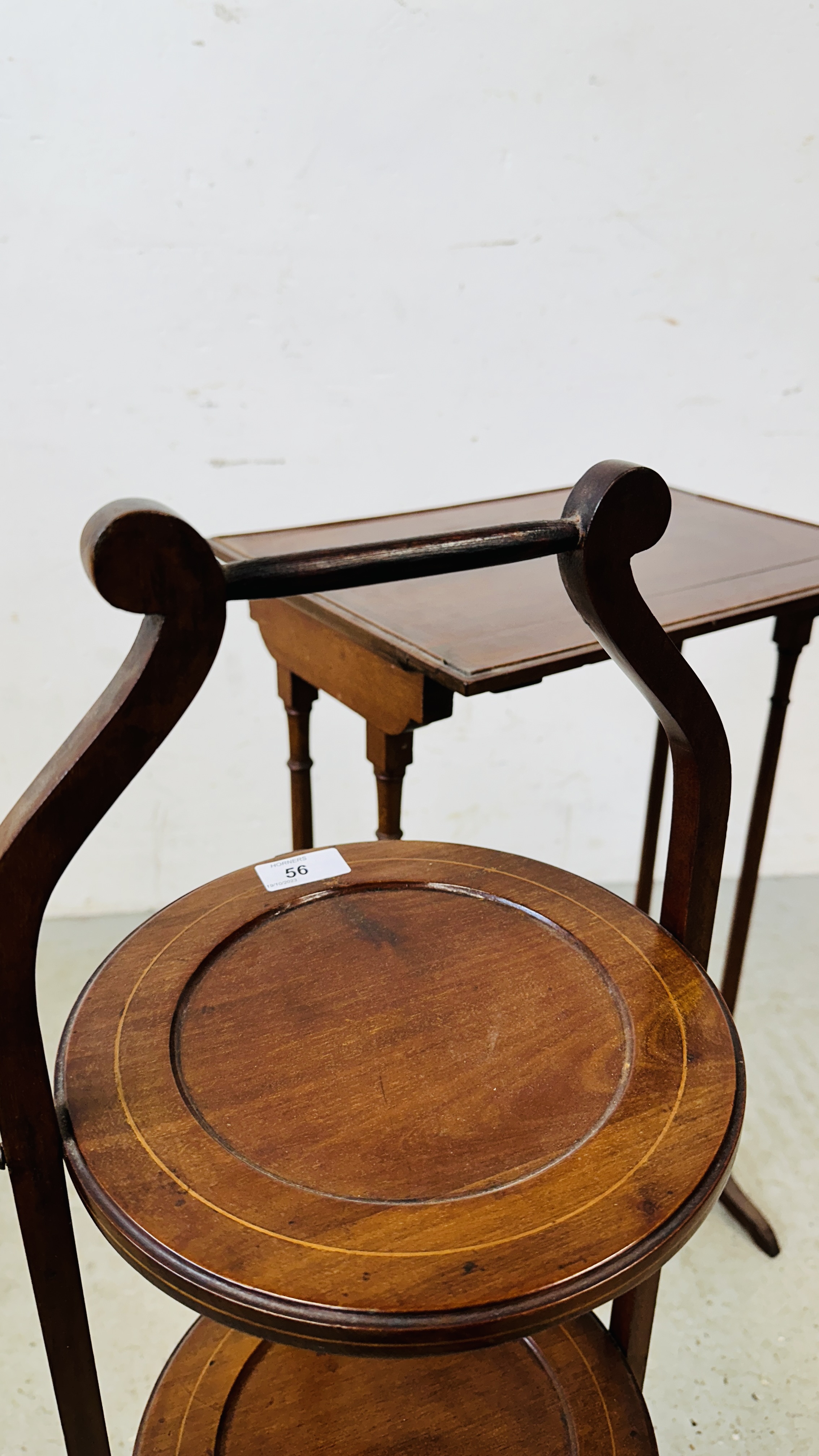 A FOLDING CAKE STAND ALONG WITH MAHOGNY OCCASIONAL TABLE, ONE OF A QUATTETO SET. - Image 4 of 10