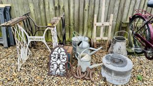 A GROUP OF VINTAGE METALWARE TO INCLUDE GALVANISED WATERING CANS, J.F. PEASE & CO.