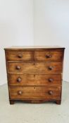 ANTIQUE OAK TWO OVER THREE CHEST OF DRAWERS, COCK BEADED DRAWERS, TURNED KNOBS,