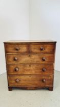 ANTIQUE OAK TWO OVER THREE CHEST OF DRAWERS, COCK BEADED DRAWERS, TURNED KNOBS,