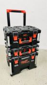 A MILWAUKEE PACKOUT 3 TIER WHEELED TOOL CHEST WITH RETRACTABLE HANDLE - H 82 X W 57 X D 42CM.