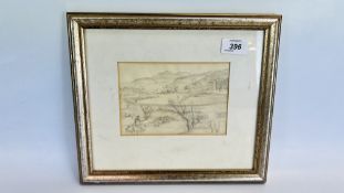 A FRAMED MODERN BRITISH SCHOOL PENCIL DRAWING, W 16.5CM X H 11CM.