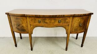 CIRCA 19TH CENTURY MAHOGANY BREAKFRONT SIDEBOARD WITH CROSS BANDED BOXWOOD DETAILING - W 184CM,