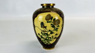 A JAPANESE CLOISONNE OVOID VASE DECORATED WITH FLOWERS 14.