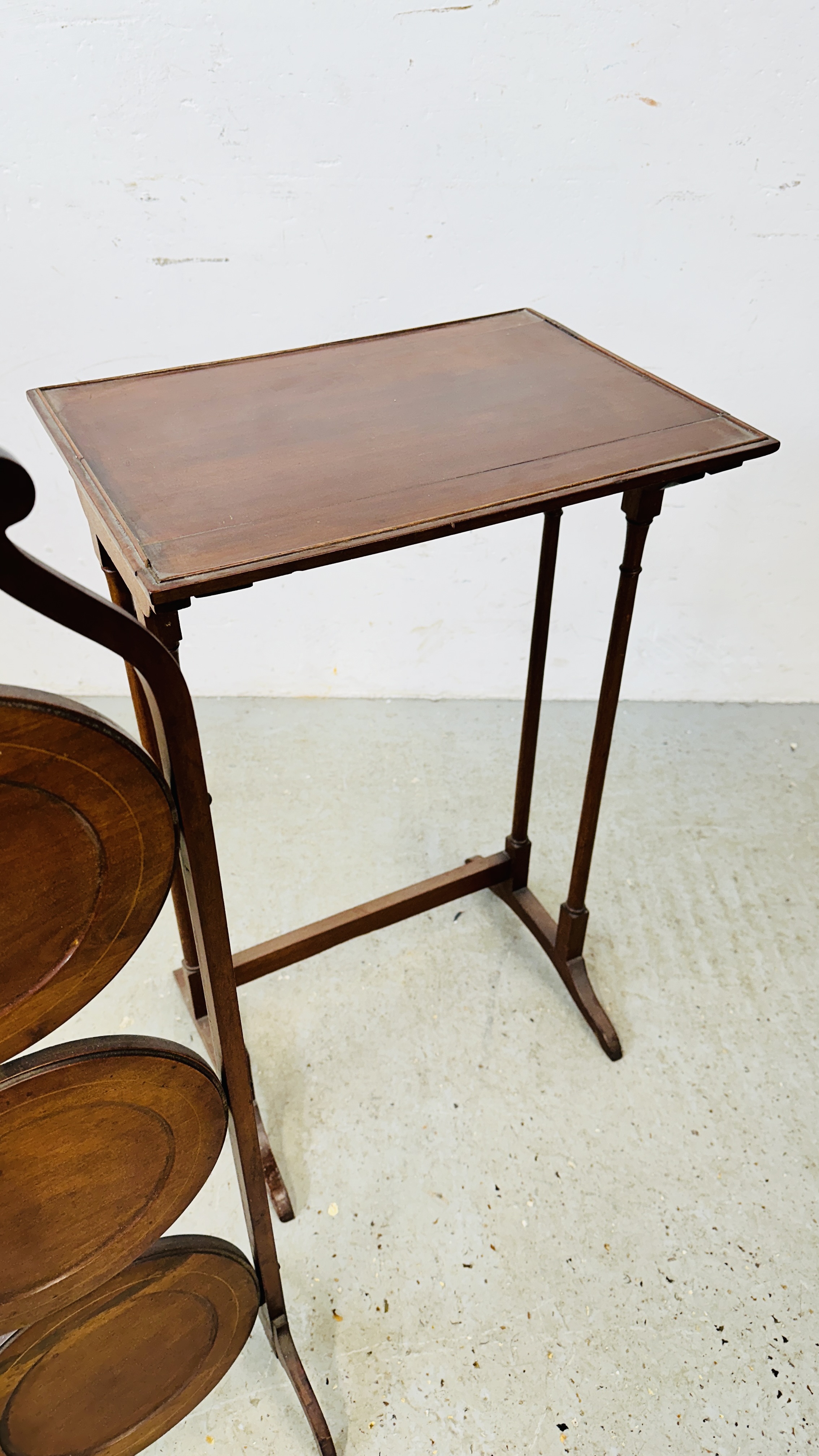 A FOLDING CAKE STAND ALONG WITH MAHOGNY OCCASIONAL TABLE, ONE OF A QUATTETO SET. - Image 7 of 10