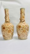 A PAIR OF C19TH JAPANESE VASES, THE HIGH NECKS APPLIED WITH DRAGONS,