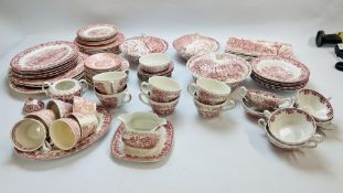 AN EXTENSIVE COLLECTION OF PINK AND WHITE CROCKERY AND DINNER WARE TO INCLUDE ROYAL STAFFORDSHIRE