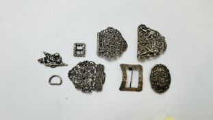 A GROUP OF FIVE SILVER HALF BUCKLES VARIOUS DATES AND MAKERS,