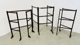 THREE ANTIQUE MAHOGANY FOLDING AIRERS.