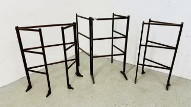 THREE ANTIQUE MAHOGANY FOLDING AIRERS.