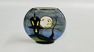 A LORNA BAILEY "HAUNTED HOUSE" FLASK VASE BEARING SIGNATURE H 16CM.