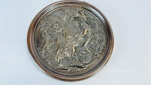 A C19TH BRONZE ROUNDEL OF THE EXPULSION FROM EDEN, 23CM WIDE.