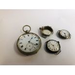 A GROUP OF WATCHES TO INCLUDE SILVER LADIES / MID SIZE WATCHES X 2, WHITE METAL WATCH CASE,