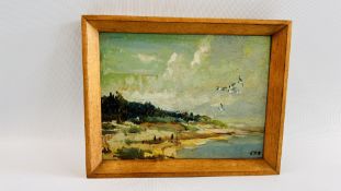 JACK COX (1914-2007) 'HOLKHAM BAY' OIL ON BOARD, SIGNED 12 X 15.5CM.