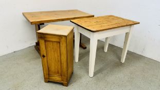 THREE PIECES OF COUNTRY KITCHEN FURNISHINGS TO INCLUDE OAK SINGLE DOOR POT CUPBOARD,