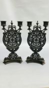 A PAIR OF C19TH CAST IRON CANDLESTICKS IN BAROQUE STYLE POSSIBLY COALBROOKDALE, 29CM HIGH,