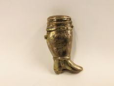 A WHITE METAL SNUFF BOX IN THE FORM OF A BOOT PROBABLY C18TH, CONTINENTAL (SOME WEAR) H 6.5CM.