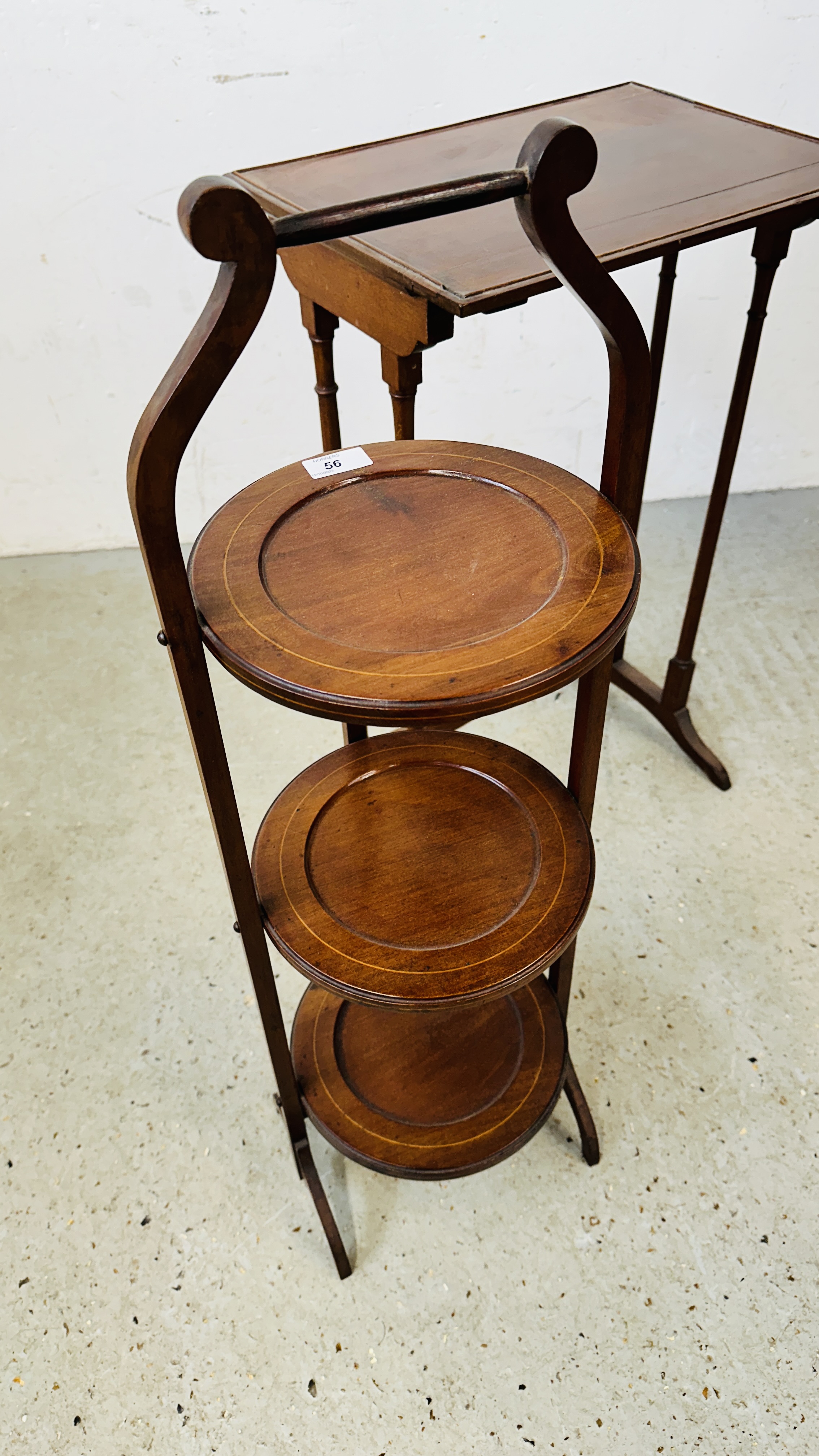 A FOLDING CAKE STAND ALONG WITH MAHOGNY OCCASIONAL TABLE, ONE OF A QUATTETO SET. - Image 2 of 10