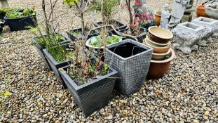 6 X SQUARE TAPERED GARDEN PLANTERS AND CONTENTS TO INCLUDE ACER,
