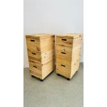 2 X 3 SECTION PINE STACKING STORAGE BOXES - H 76CM, W 40CM, D 30CM.