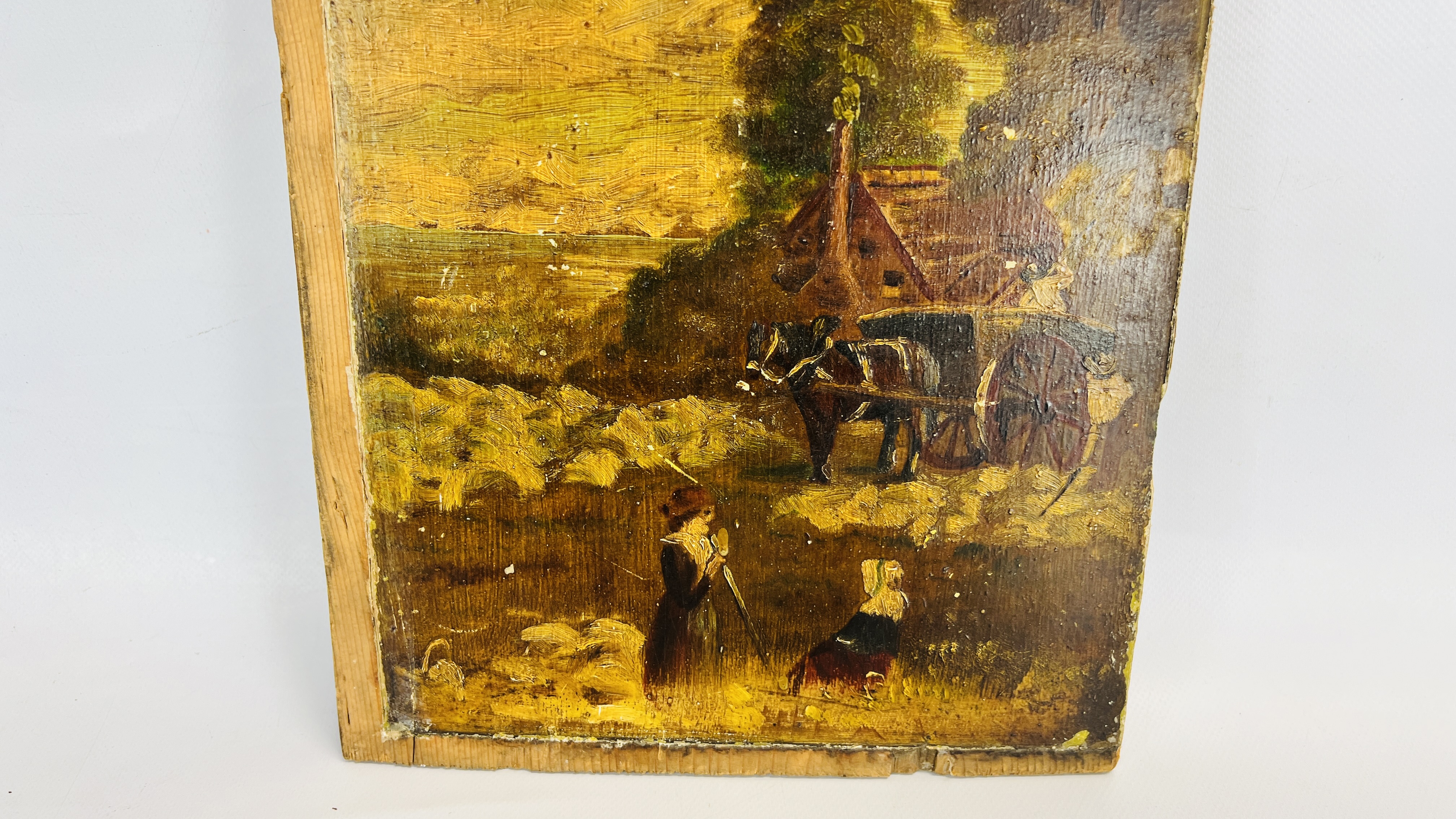 DUTCH SCHOOL (19TH CENTURY) 'HORSE & CART BY FARMHOUSE' OIL ON PANEL, UNSIGNED - 34 X 25CM. - Image 3 of 4