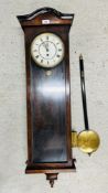 MAHOGANY CASED SINGLE WEIGHT VIENNA WALL CLOCK WITH PENDULUM.