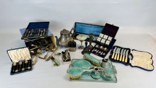 BOX OF ASSORTED PLATED WARE TO INCLUDE BOXED CUTLERY SETS AND LOOSE CUTLERY,