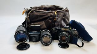 VINTAGE CAMERA EQUIPMENT TO INCLUDE CANON T50 CANON 70-210MM LENS, FLASH ETC.