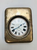 AN ANTIQUE TRAVELLING CLOCK OF WATCH FORM IN SILVER MOUNTED CASE, BIRMINGHAM ASSAY,