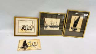 A GROUP OF 4 SHIPPING WATERCOLOURS ON PAPER ATTRIBUTED TO ROWLAND FISHER.