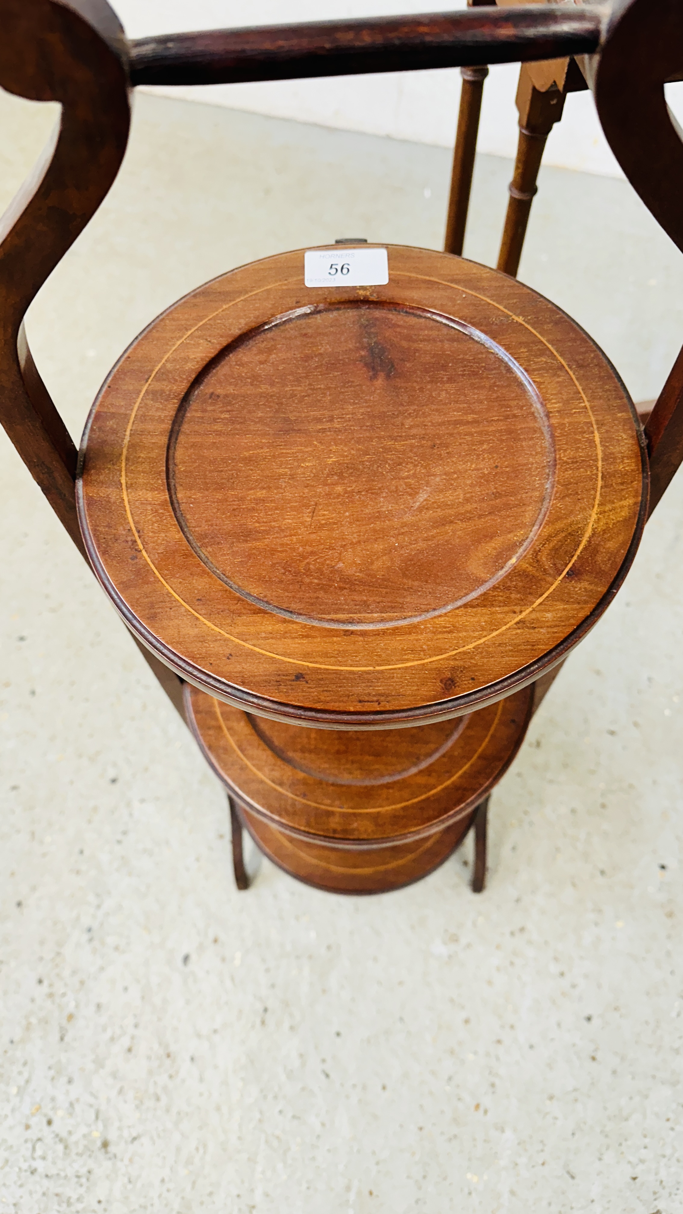 A FOLDING CAKE STAND ALONG WITH MAHOGNY OCCASIONAL TABLE, ONE OF A QUATTETO SET. - Image 3 of 10