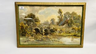 F ROBINSON: HORSE AND CART FORDING RIVER, WATERCOLOUR 36 X 57CM.