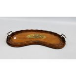 A C19TH KIDNEY SHAPED SATINWOOD DECORATED TRAY,