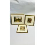 THREE FRAMED WATERCOLOURS TO INCLUDE VILLAGE SCENE BEARING SIGNATURE LESLIE G.
